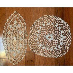 Handcrafted Vintage Lace Doilies Set Oval & Round White Crochet Decor Pieces